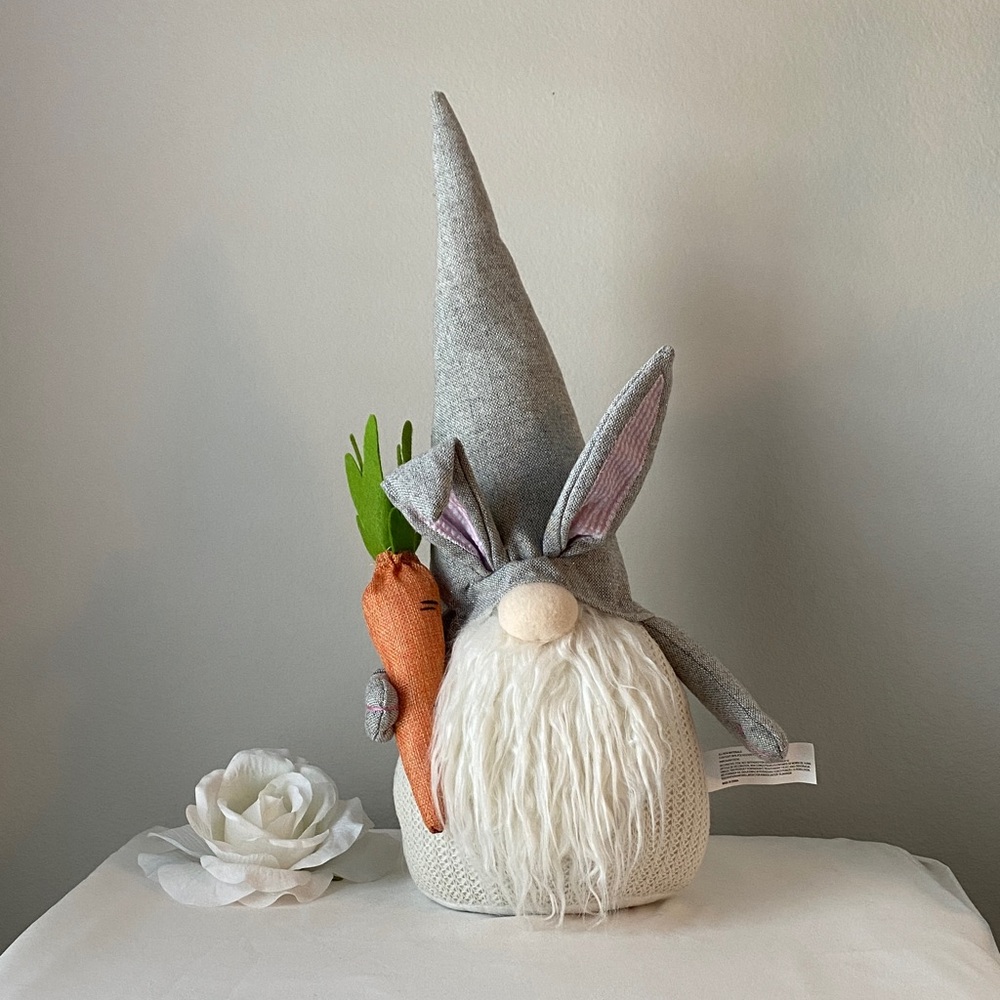 Gray and White Gnome with Carrot